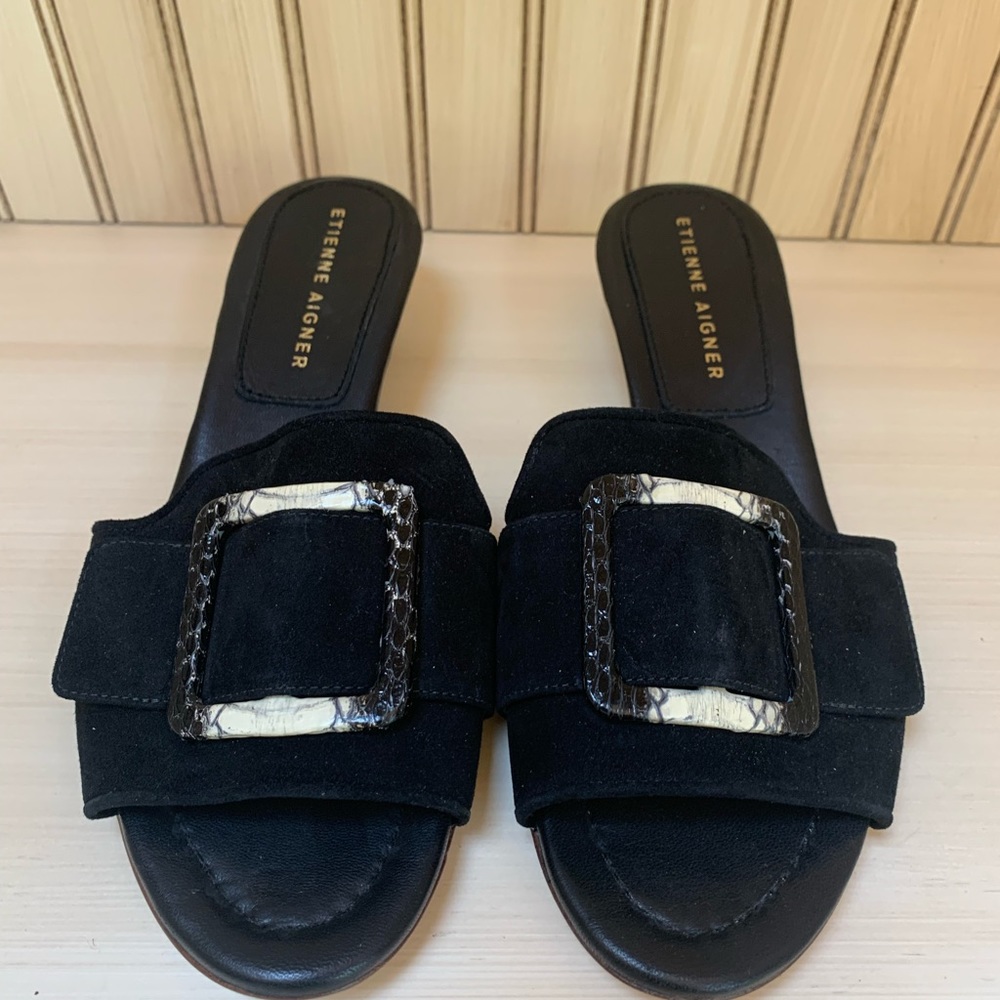 Etiënne Aigner women’s black slip on mule sandals